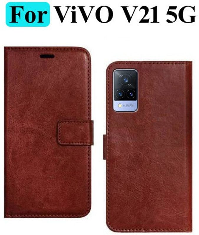 Mashgul Wallet Case Cover for ViVO V21 5G  (Brown, Shock Proof, Pack of: 1)