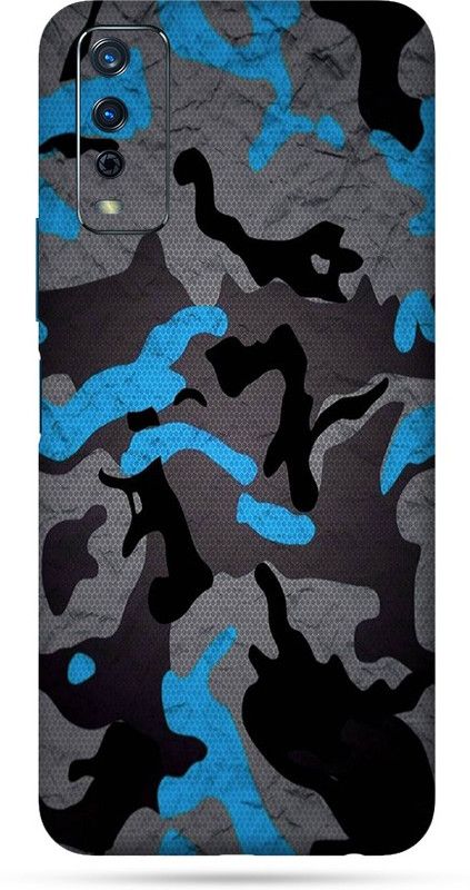 OggyBaba Vivo Y12s, Phone Back side Protector and Camera Protector Mobile Skin  (Ultra Super Blue Camouflage Skin Matte Finish)
