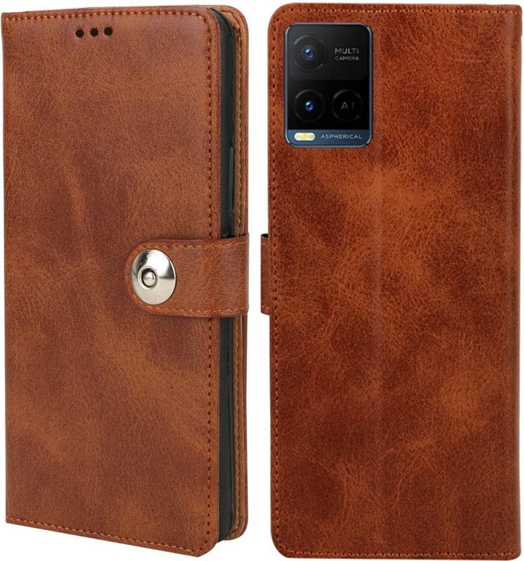 Coverage Flip Cover for Vivo V2111 / Y21  (Brown, Magnetic Case, Pack of: 1)