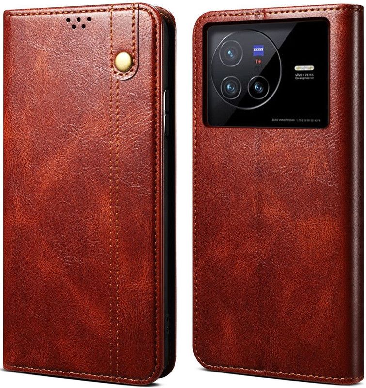 Bepak Flip Cover for Vivo X80  (Brown, Magnetic Case, Pack of: 1)