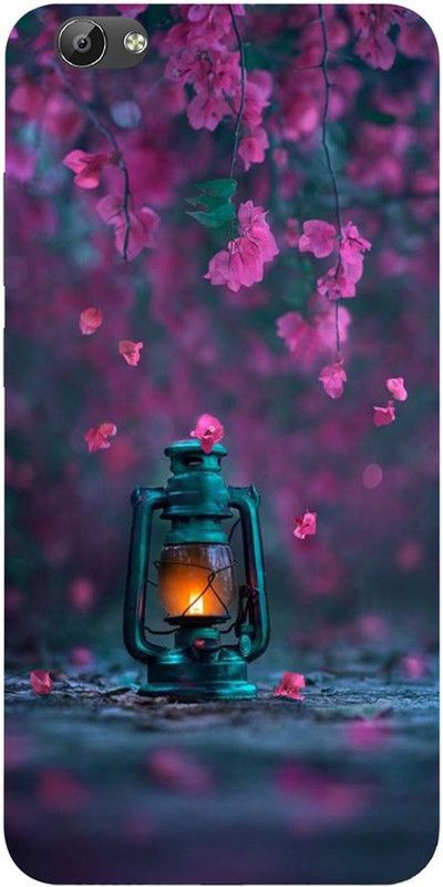 Golden Mask Back Cover for Vivo Y67 Pink Flower And Lantern  (Multicolor, Waterproof, Silicon, Pack of: 1)
