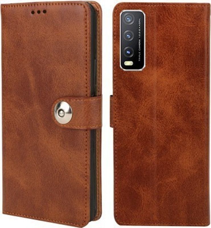 Aarnov Flip Cover for Vivo Y20A  (Brown, Dual Protection)