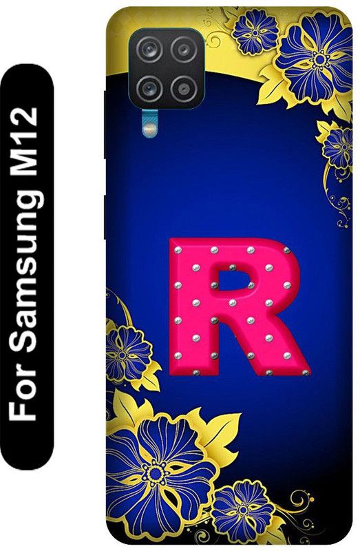 SSMORYA Back Cover for Samsung Galaxy M12 (R Letter Pink Printed ) Mobile case cover  (Multicolor, 3D Case, Pack of: 1)