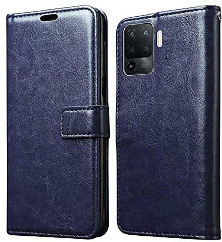 Europe Mart Flip Cover for Oppo F19 PRO Flip Cover Magnetic Leather Wallet Case Shockproof TPU  (Blue, Dual Protection, Pack of: 1)