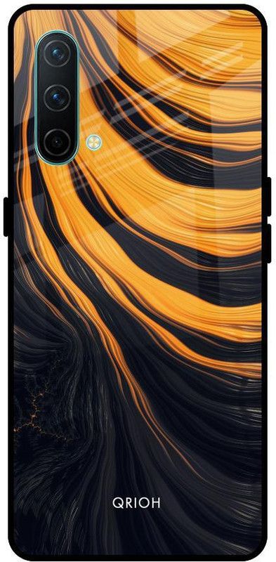 QRIOH Glass Back Cover for OnePlus Nord CE  (Black, Yellow, Grip Case, Silicon, Pack of: 1)