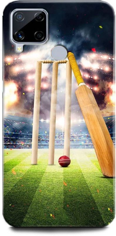INDICRAFT Back Cover for Realme C15, RMX2180 CRICKET, BAT BALL, SPORTS  (Multicolor, Hard Case, Pack of: 1)