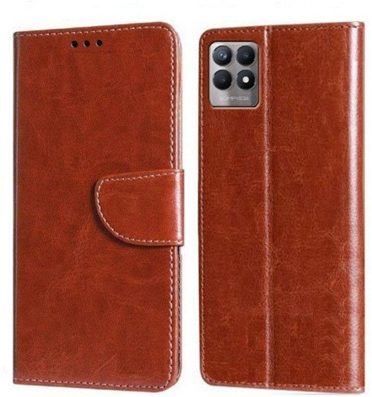 Mehsoos Flip Cover for Realme 8i, Realme Narzo 50  (Brown, Dual Protection, Pack of: 1)