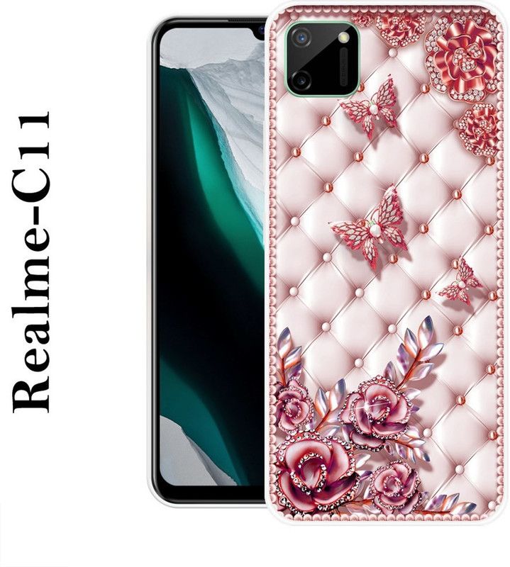SHIVKUDI Back Cover for Realme C11  (Pink, Grip Case, Silicon)