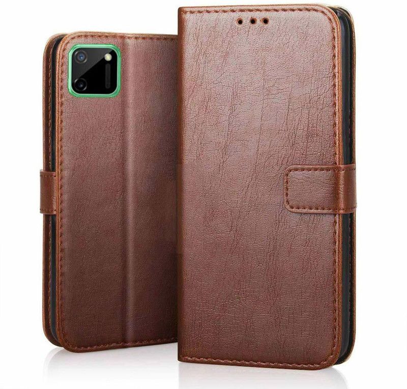 Flipkart SmartBuy Flip Cover for Realme C11 Leather Flip Cover  (Brown, Pack of: 1)