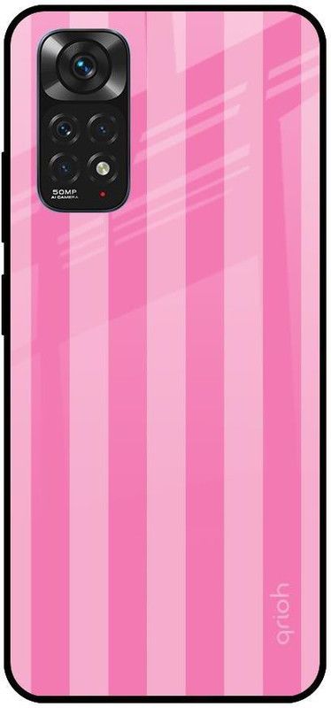 QRIOH Glass Back Cover for Redmi Note 11S  (Pink, Grip Case, Silicon, Pack of: 1)