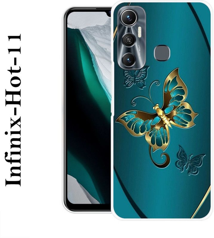 LOVETHINK Back Cover for Infinix Hot 11  (Green, Gold, Grip Case, Silicon)