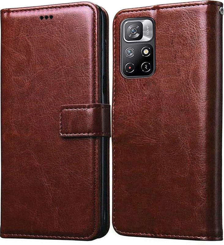 Flipkart SmartBuy Flip Cover for Mi Redmi Note 11T 5G Leather Flip Case  (Brown, Pack of: 1)