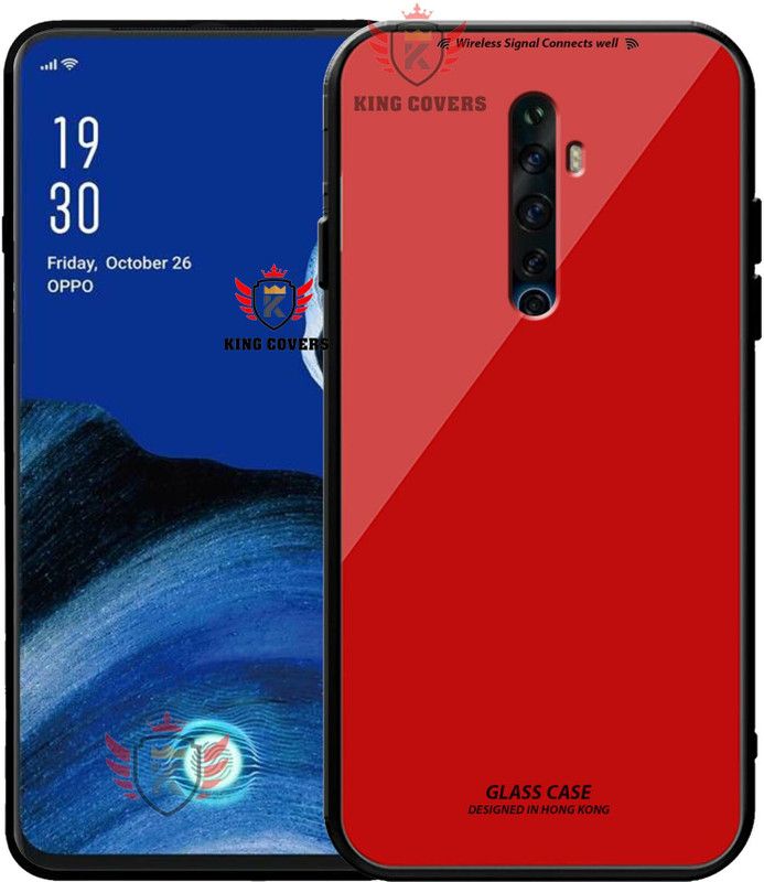 KING COVERS Back Cover for OPPO Reno 2z, Luxurious 9H Toughened Glass Back Case Shockproof TPU Bumper  (Red, Dual Protection, Pack of: 1)