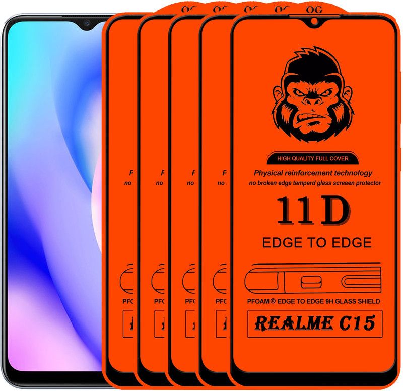 FIVE-O Edge To Edge Tempered Glass for : REALME C15  (Pack of 5)