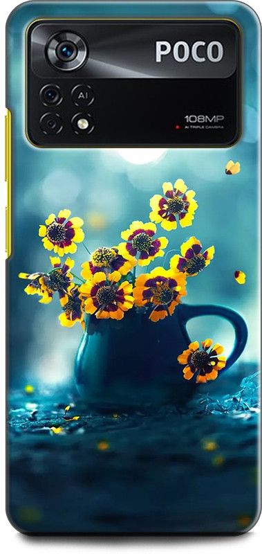 INDICRAFT Back Cover for POCO X4 Pro 5G FLOWERS, YELLOW, FLOWER, GLITTER, TEXTURE, BEAUTY  (Multicolor, Shock Proof, Pack of: 1)