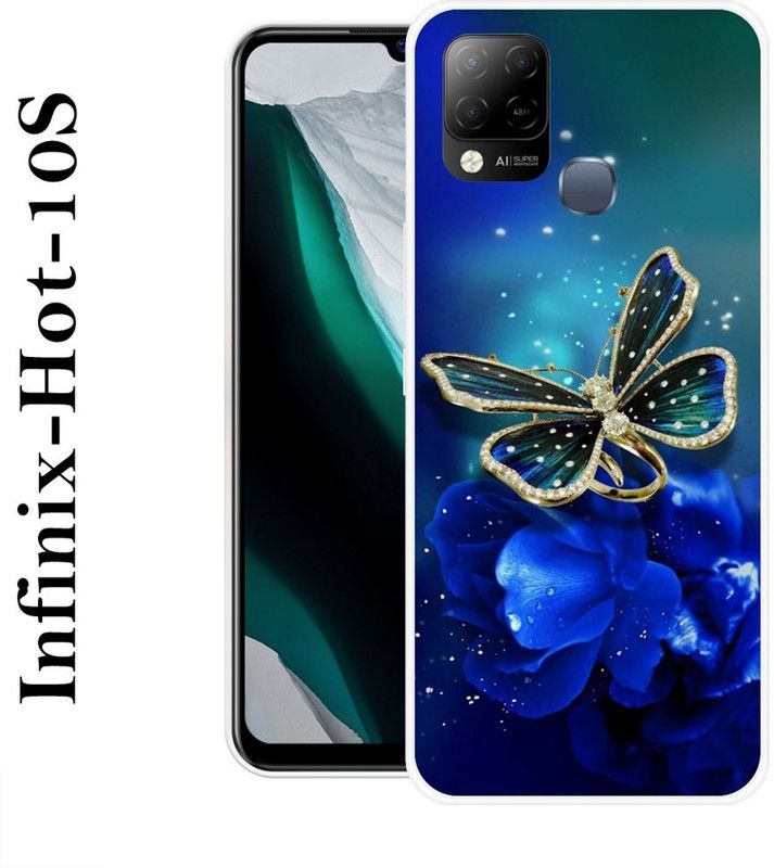 LOVETHINK Back Cover for Infinix Hot 10s  (Blue, Gold, Grip Case, Silicon)