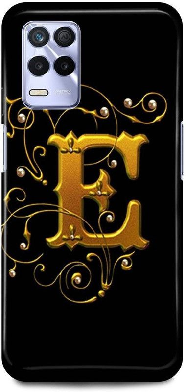 FIKORA Back Cover for Realme 8s 5G, RMX3381, E, NAME, LETTER, ALPHABET, GOLD  (Black, Hard Case, Pack of: 1)