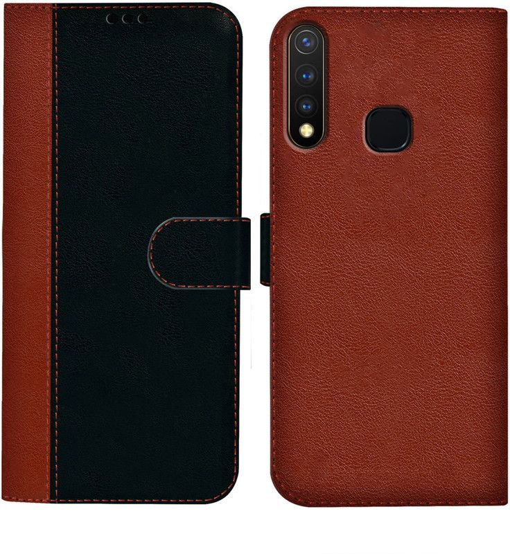 HUPSHY Flip Cover for vivo U3  (Black, Brown, Dual Protection, Pack of: 1)