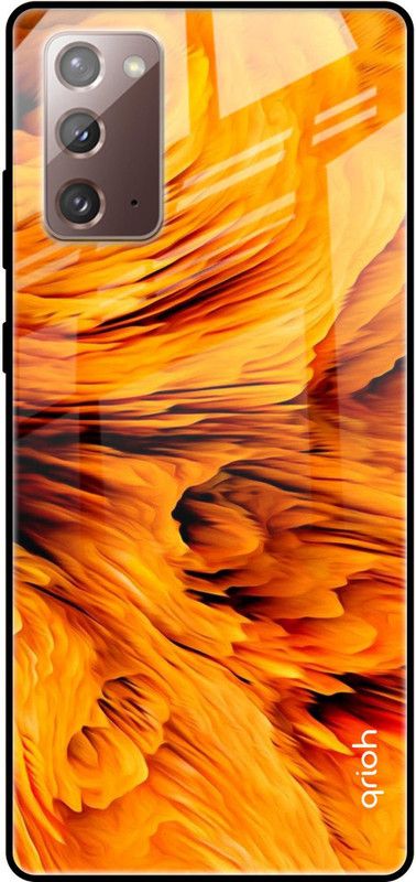 QRIOH Glass Back Cover for Samsung Galaxy Note 20  (Orange, Grip Case, Silicon, Pack of: 1)