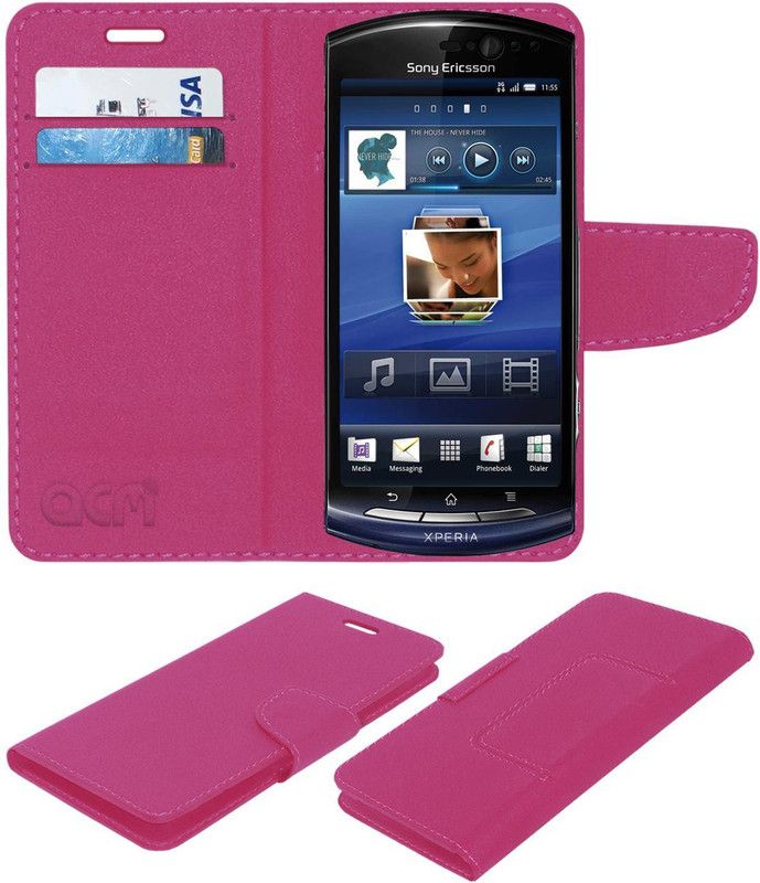 ACM Flip Cover for Sony Ericsson Xperia Neo V Mt11i  (Pink, Cases with Holder, Pack of: 1)