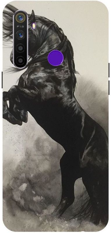Wall Art Back Cover for Realme 5s Black Stallion hourse, Wild Hourse, hourse running  (Multicolor, Dual Protection, Pack of: 1)