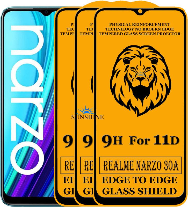 SUNSHINE Edge To Edge Tempered Glass for Realme Narzo 30A  (Pack of 3)