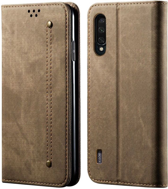 Dg Ming Wallet Case Cover for Xiaomi Mi A3  (Khaki, Magnetic Case)