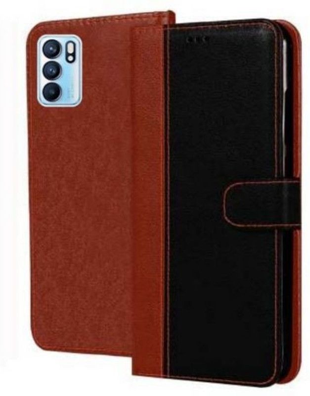 YuniKase Flip Cover for OPPO Reno6 5G,OPPO Reno6 Pro 5G  (Black, Brown)