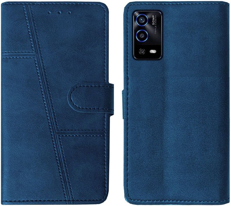 AOnes Flip Cover for Oppo A55  (Blue, Cases with Holder, Pack of: 1)