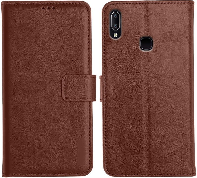 Genron Flip Cover for Vivo Y91  (Brown, Dual Protection)