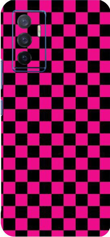 CLAXA Black&Pink Checkers Vivo V23e Back Skin Guard, Black&Pink Checkers Mobile Skin  (Black&Pink Checkers Skin With Super matte finish)