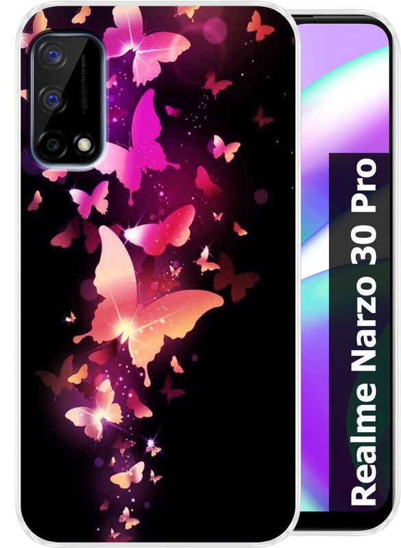 vipax Back Cover for Realme Narzo 30 Pro  (Pink, Black, Silicon, Pack of: 1)