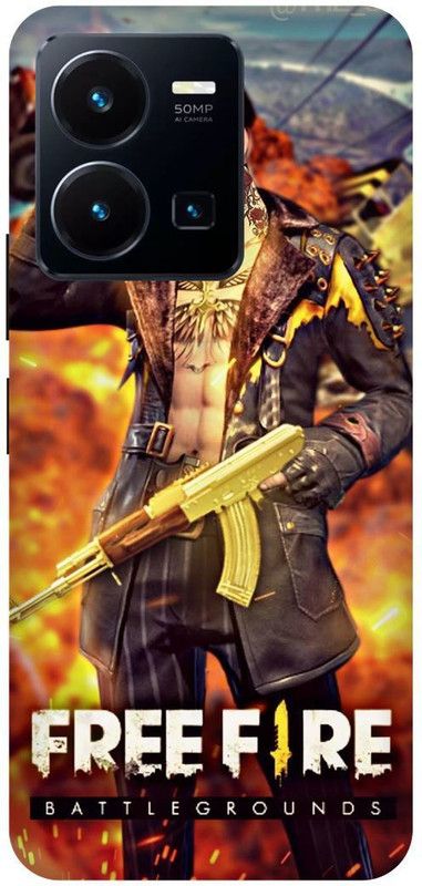 FRONK Back Cover for vivo Y22, V2207, FREE, FIRE, GAME, GUN, SOLDIER  (Orange, Hard Case, Pack of: 1)