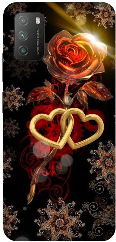 UMPRINT Back Cover for Poco M3/MZB087AIN Red Rose Heart Printed Back Cover  (Multicolor, Hard Case, Pack of: 1)