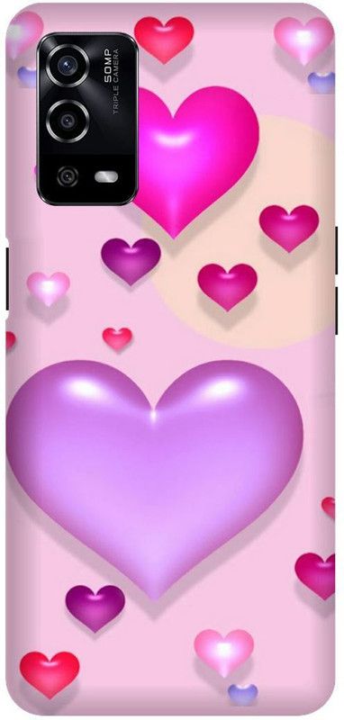 UMPRINT Back Cover for Oppo A55/CPH2325, Pink Love Heart Printed Back Cover  (Multicolor, Hard Case, Pack of: 1)
