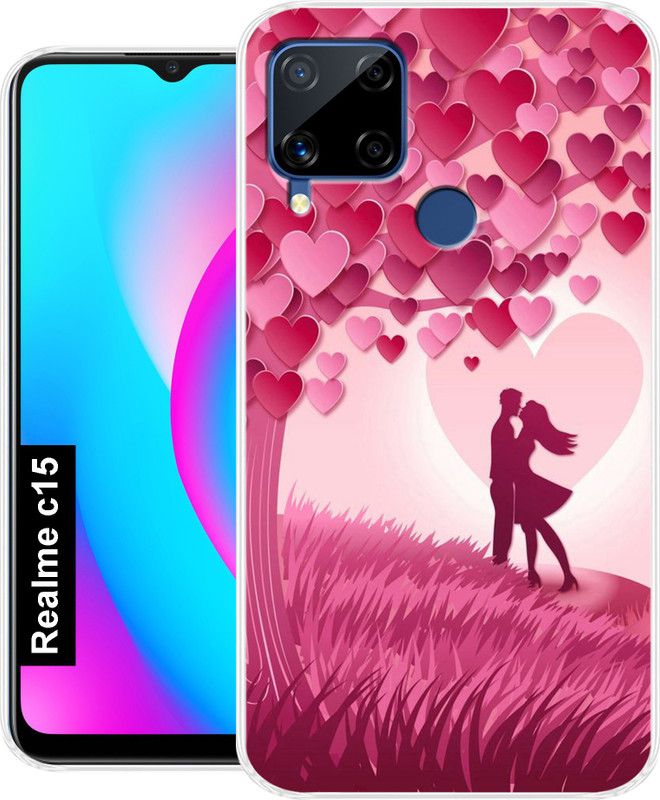 SmartGoldista Back Cover for Realme C 15  (Pink, Grip Case, Silicon)