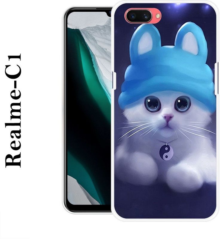 JATLAND Back Cover for Realme C1  (Blue, White, Grip Case, Silicon)
