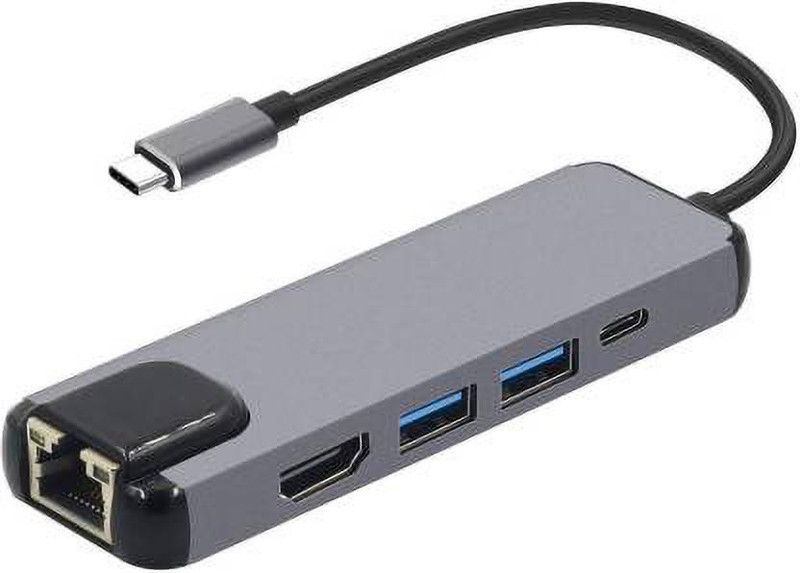 BLENDIA USB Type C Cable 0.5 m 5in1 Type C Multi Port Combo Hub USB C to HDMI 4K, Gigabit Ethernet LAN RJ-45 1000M, PD Charge, 2 USB 3.0 Ports USB C Adapter  (Compatible with laptop pc, Grey)