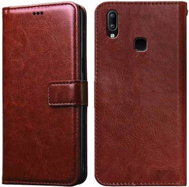 Luxury Counter Flip Cover for Vivo Y91 / Y93 / Y95 Premium Quality |Dual Stiched |Complete Protection| Back Cover  (Brown, Dual Protection)