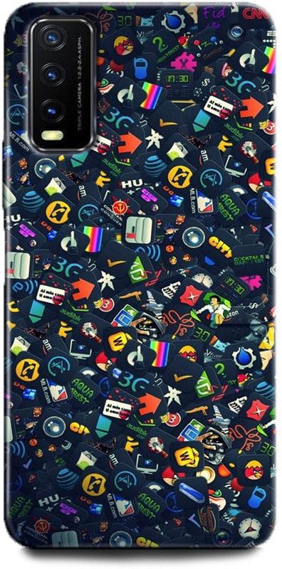 INDICRAFT Back Cover for Vivo Y12G, V2068 LOGOS, BLACK, WHAIT, BRANDS, STICKERS, CARS LOGO  (Multicolor, Dual Protection, Pack of: 1)