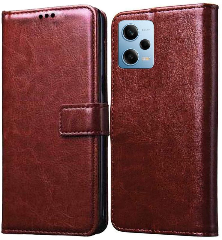 Flocculent Flip Cover for Redmi Note 12 Pro 5G  (Brown, Shock Proof, Pack of: 1)