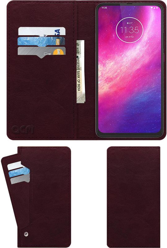 ACM Wallet Case Cover for Motorola One Hyper  (Maroon, Cases with Holder, Pack of: 1)