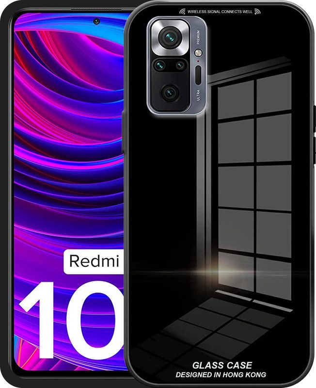 ELEF Back Cover for Redmi Note 10 Pro Luxurious Toughened Glass Back Case Shockproof TPU Bumper  (Black, Rugged Armor, Pack of: 1)