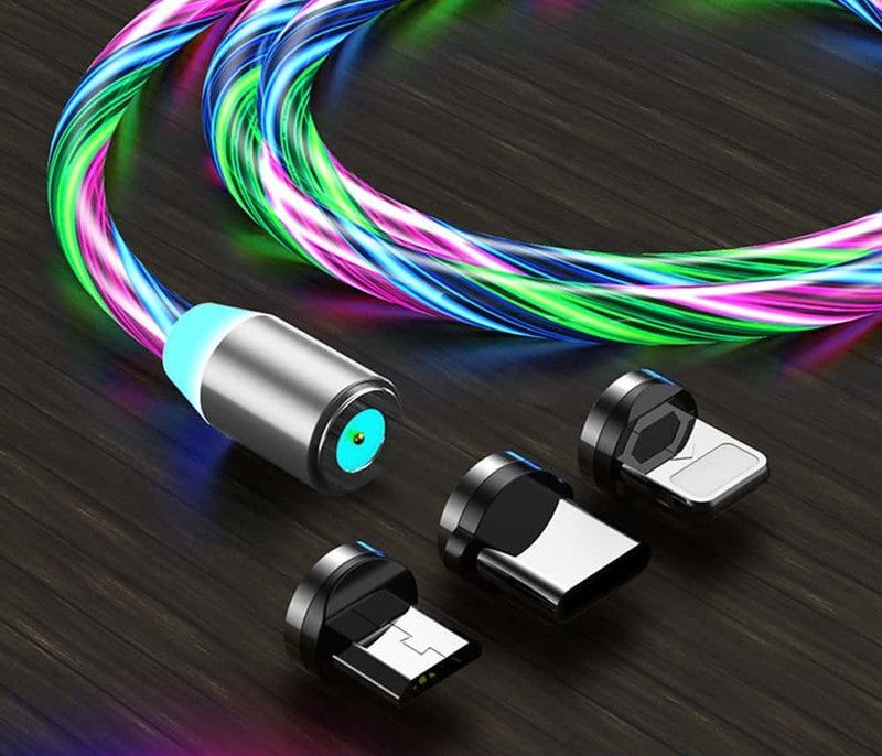 Twixxle Magnetic Charging Cable 1 m VXI™-65-SIS-Fast Charging Cable with Flowing LED Light  (Compatible with All Smartphone Support, Multicolor)