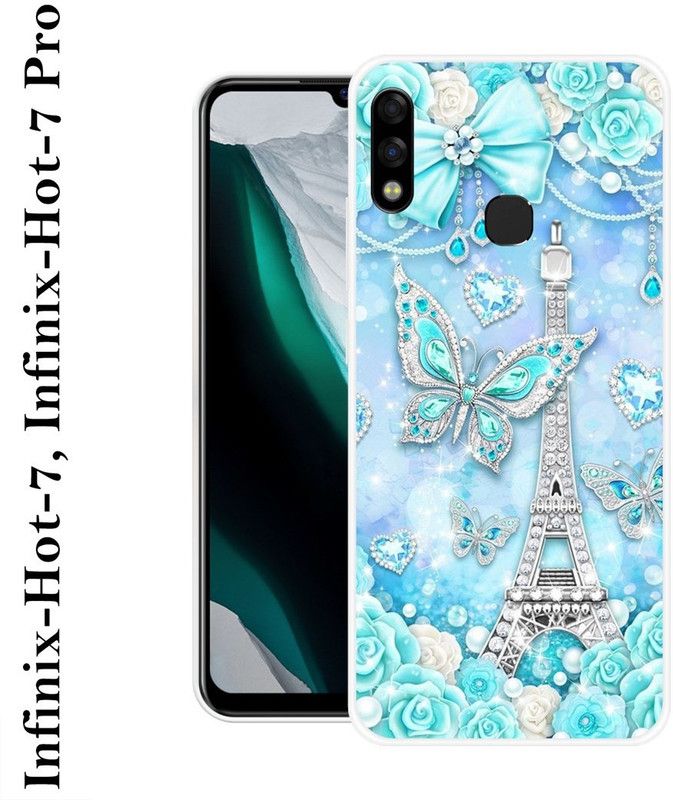 REALKING Back Cover for Infinix Hot 7  (Blue, Silver, Silicon)