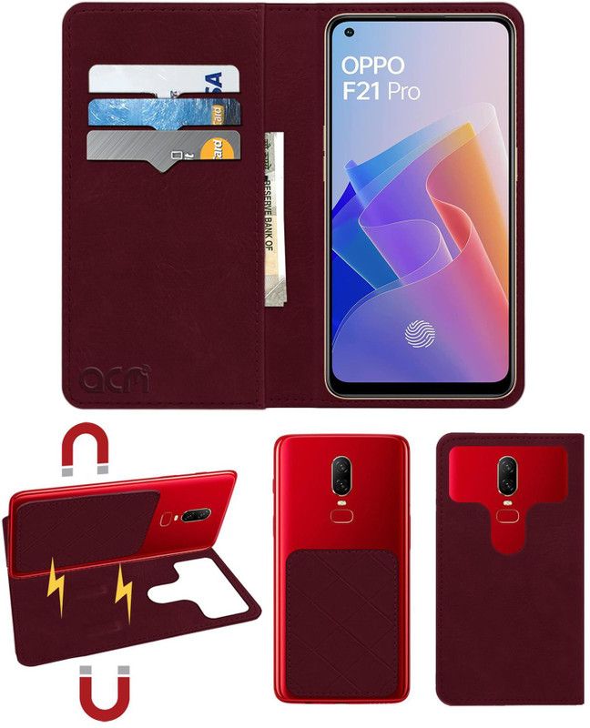 ACM Flip Cover for Oppo F21 Pro  (Maroon, Cases with Holder, Pack of: 1)