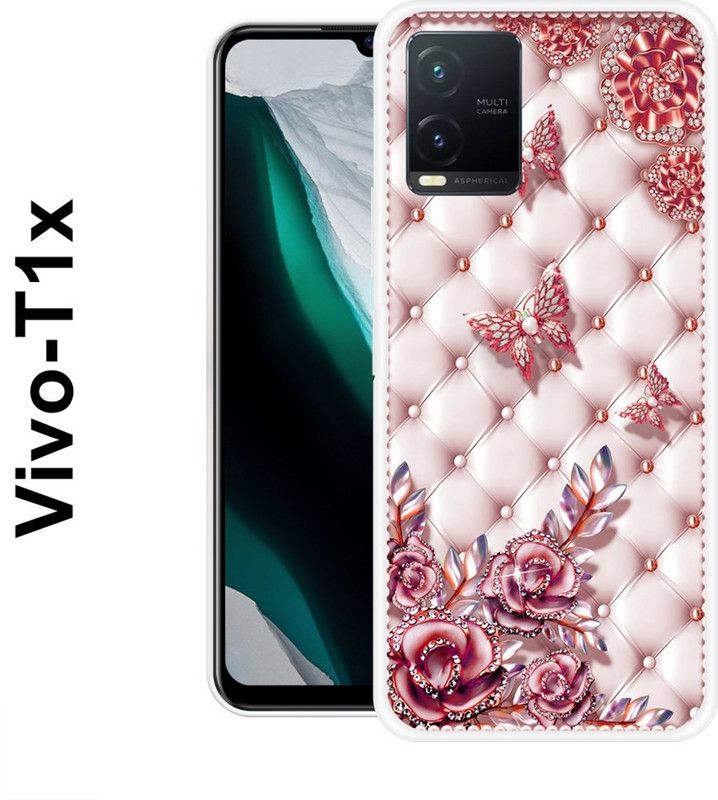 INDIALAND Back Cover for Vivo T1x  (Red, White, Grip Case, Silicon)