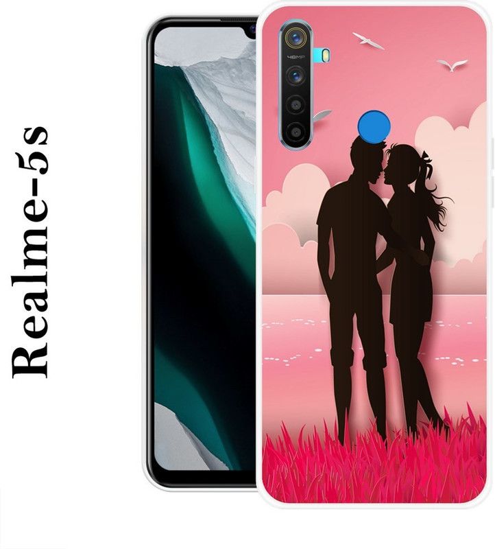 REALKING Back Cover for Realme 5s  (Pink, Black, Grip Case, Silicon)