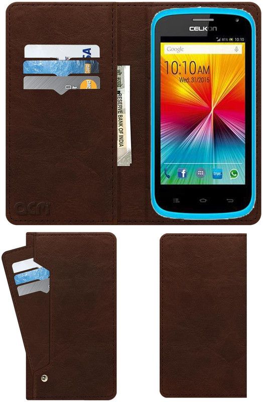 ACM Flip Cover for Celkon Campus A407  (Brown, Cases with Holder, Pack of: 1)
