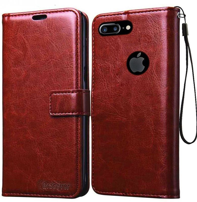 ClickAway Flip Cover for Apple iPhone 7 Plus/ 8 Plus Premium Leather Case Flip Cover | Foldable Stand | Wallet Card Slots  (Brown, Flexible, Pack of: 1)